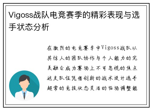Vigoss战队电竞赛季的精彩表现与选手状态分析